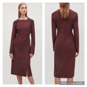 EUC COS Burgundy Wine Square Neck Ponte Knit Sheath Dress